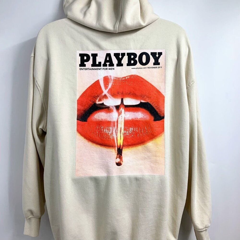 Missguided Playboy Women's Lips Matchstick Relaxed Pullover Graphic Hoodie SZ 6